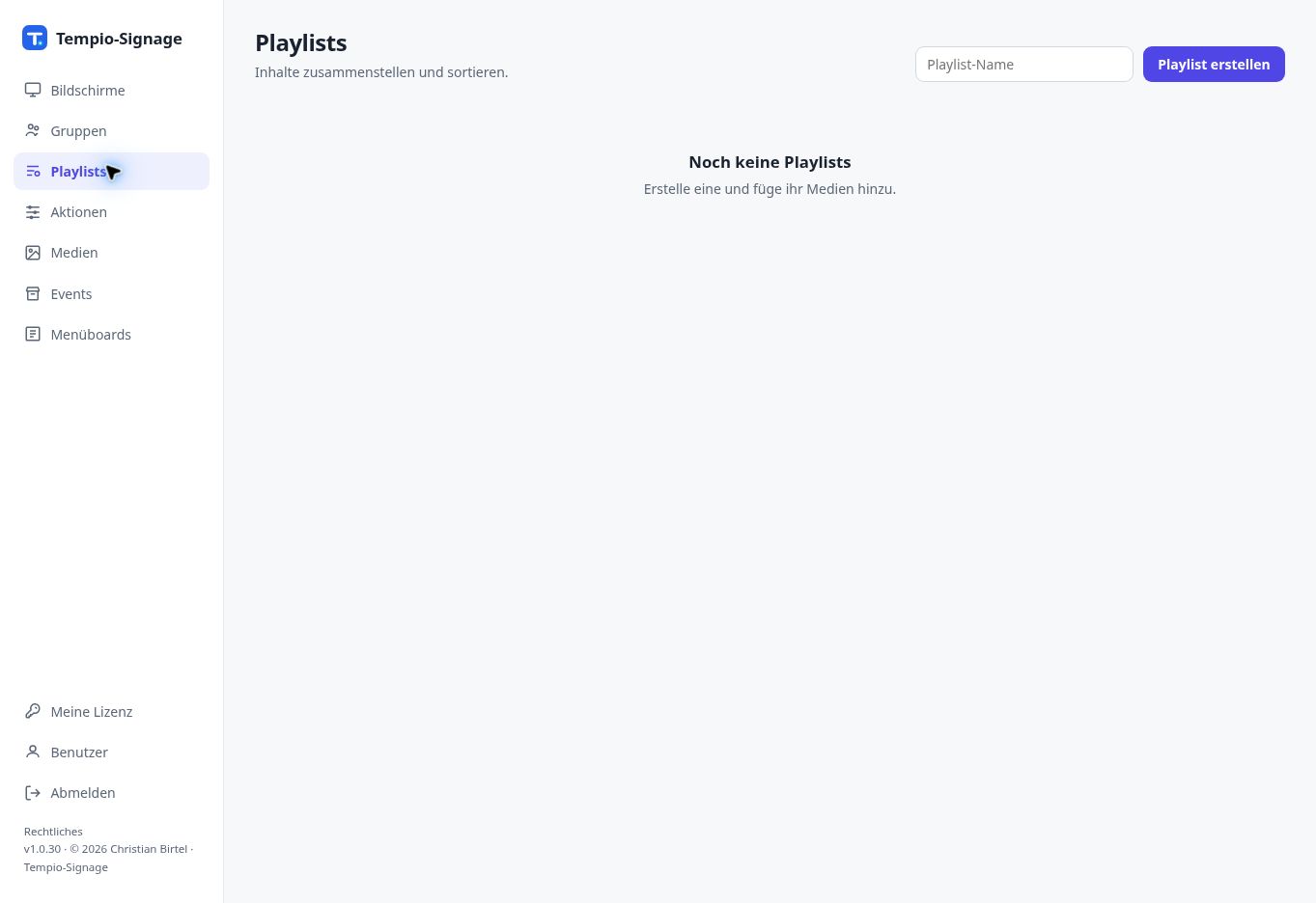 Playlistverwaltung in Tempio Signage